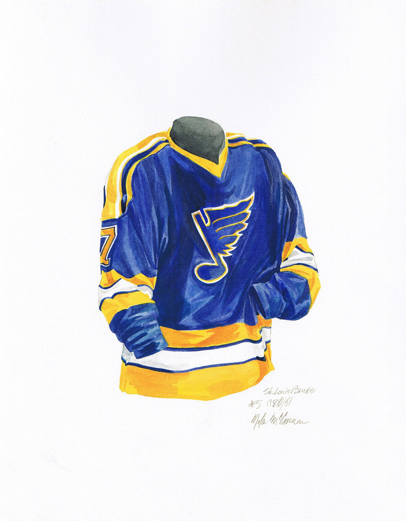 NHL St. Louis Blues 1980-81 uniform and jersey original art – Heritage  Sports Art